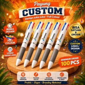 Pulpen Custom 3 Warna Tinta Logo Promosi