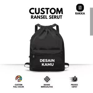 Tas Ransel Serut Custom Logo Teks Multifungsi