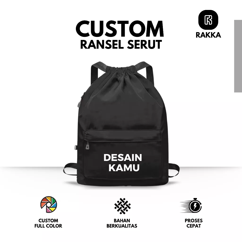 Tas Ransel Serut Custom Logo Teks Multifungsi